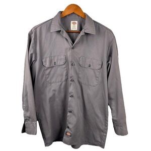 Dickies Shirt Mens Medium Button Up Work Uniform USA Flex Gray Long Sleeve